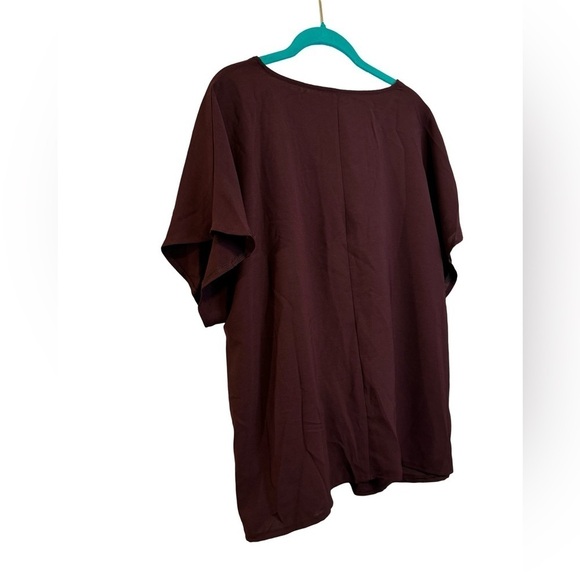 SHEIN Curve Maroon Brown Tie Front Short Sleeve Blouse Size 1XL NWOT ☀️ - Picture 11 of 14